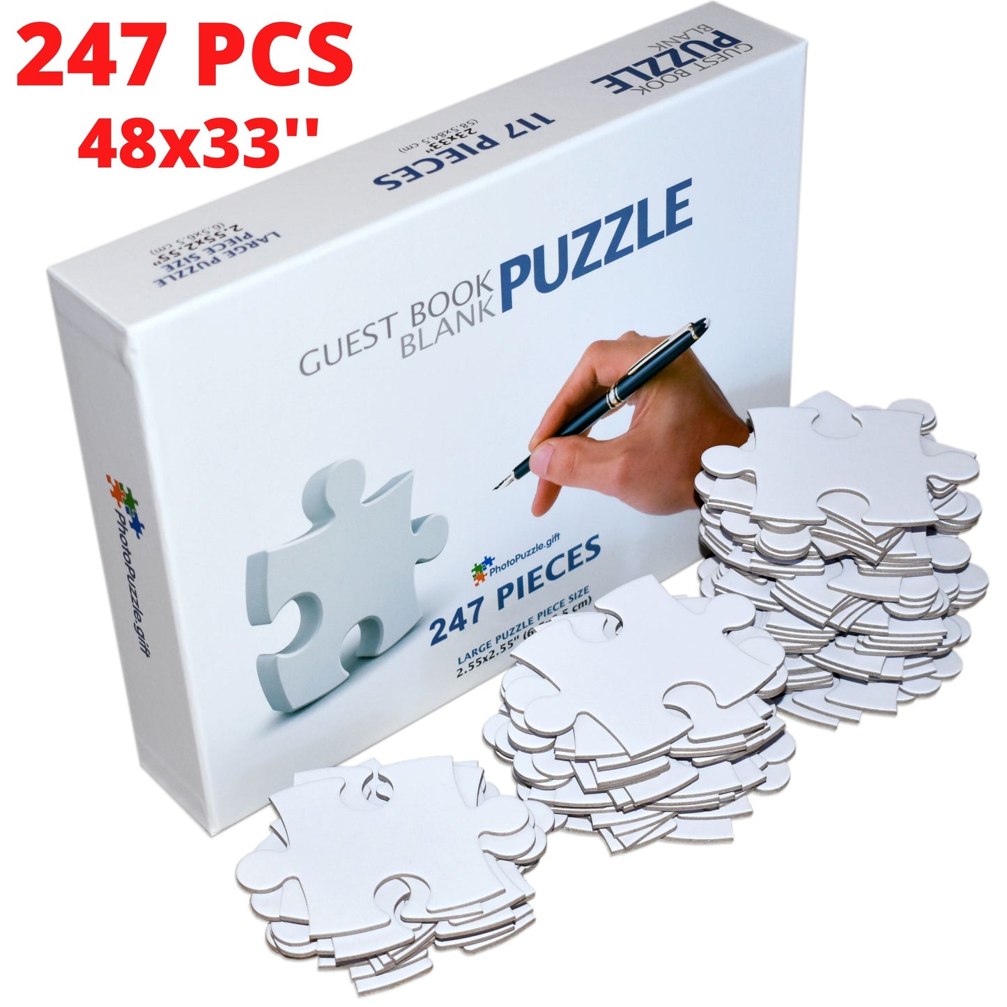 Large Blank Puzzle 48x33 in, 247 Large Numbered White Pieces